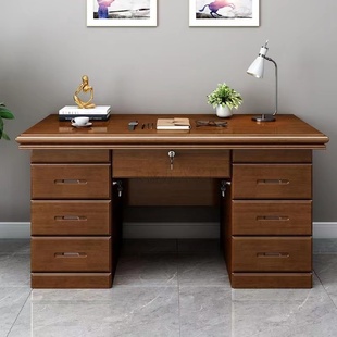 中式实木办公桌写字电脑桌台式家用卧室一体书桌带抽屉单人办公室