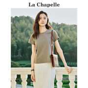 拉夏贝尔/La Chapelle圆领短袖T恤女夏季宽松蝙蝠袖显瘦弹力上衣