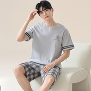 夏季男士短袖睡衣套装，大码纯棉加肥加大夏天薄款休闲运动韩版学生