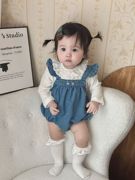 韩版女宝宝背带套装牛仔两件套衬衫连体衣春装洋气婴幼儿衣服