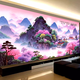 紫气东来十字绣2024线绣客厅，大幅风景山水画，满绣自己绣手工