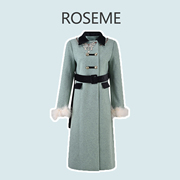 roseme美拉德风复古毛毛，袖双排扣中长款外套，秋冬气质时髦大衣