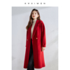佧茜文红色羊毛大衣2023年冬季女装气质，西装领双面呢外套女