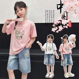 8女童古风短袖t恤2024夏季10大童韩版洋气，12岁女孩夏装套装15