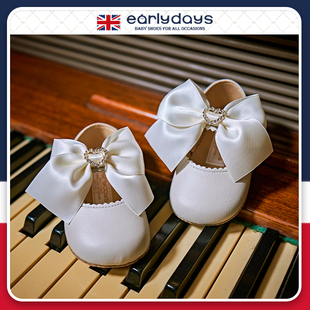 英国EarlyDays女宝宝婴儿学步前鞋纯色公主鞋不掉牛皮软底手工鞋