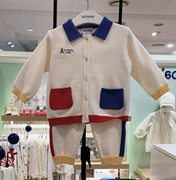 韩国童装24春儿童宝宝，洋气翻领撞色针织，毛衣开衫收腿裤套装