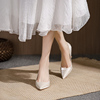 绸缎面高跟鞋女细跟新娘鞋，白色伴娘鞋，2024婚纱照年会旗袍婚鞋