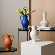 纯色双耳陶瓷花瓶简约北欧酒店样板房家居，客厅卧室装饰工艺品摆件