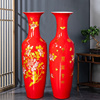 景德镇陶瓷器中国红色落地大花瓶，摆件插花新中式客厅装饰大号特大