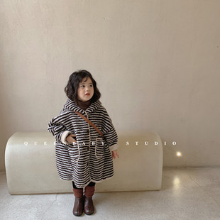 儿童棉服韩版冬季2023女童，羊羔毛连帽外套，宝宝洋气中长款大衣