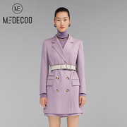 MEDECOO/墨蒂珂冬季 休闲直筒口袋装饰双排扣长袖西装外套女