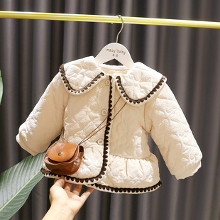 1-5岁女宝宝加厚夹棉加绒外套女童秋冬装3女婴儿洋气裙摆棉衣