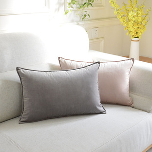 纯色天鹅绒长方形靠垫腰枕北欧灰色，沙发抱枕靠枕床头大靠垫套定制