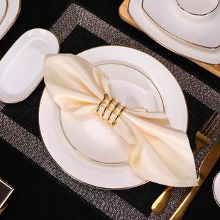 中式现代西餐餐巾餐扣金属金色，餐巾环餐巾，扣米白色餐巾布