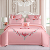 结婚粉色床单四件套纯棉玫瑰花刺绣喜被罩新疆全棉长绒棉陪嫁床品