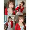 yukixiaoshu自制草莓吊带，连衣裙红色防晒短款外套显瘦两件套春夏