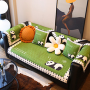 敏顺田园沙发垫可爱熊猫绿色防滑沙发坐垫子布艺全盖沙发套罩盖布