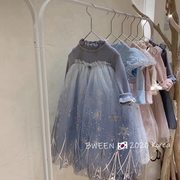 韩版童装女童连衣裙2023秋冬洋气网纱生日，公主裙针织礼服裙子