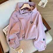 粉紫色连帽冲锋衣外套，女防风2022秋季休闲气质，百搭ins夹克潮