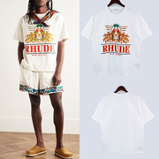 小众潮牌Rhude男士logo印花短袖T恤鹦鹉麦穗印花夏季宽松纯棉体恤