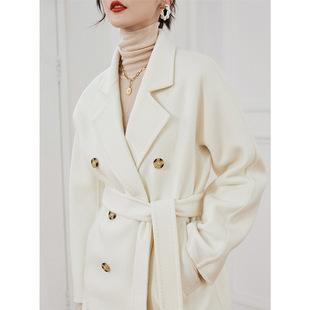白色双面羊绒大衣女2021年高端中长款修身羊毛秋冬季呢子外套