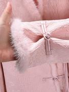 粉红色新中式国风粉色水貂毛外套女冬季气质加厚保暖棉服棉衣棉袄