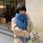 韩国纯色针织流苏围巾，女网红秋冬季百搭长款羊绒披肩加厚保暖围脖