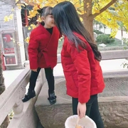 儿童汉服中国风羽绒服，冬季亲子装男女童唐装，红色母女装宝宝拜年服