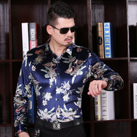 尊信国际鹂蝶水芝长袖修身丝绒，衬衫中国风商型男艺术休闲植绒衬衣