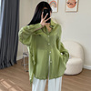 绿色天丝衬衫女夏季设计感小众薄款长袖宽松大码雪纺防晒上衣外套
