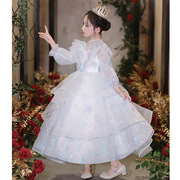 超仙蓝色公主裙小女孩学生冬季轻奢气质长裙钢琴主持人模特演出服