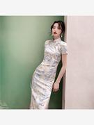 法式旗袍2024年气质高档中国风长款改良版显瘦款少女连衣裙夏