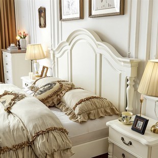 美式床全实木1.5m气压高箱储物床D1.8米双人床卧室田园白色公主床