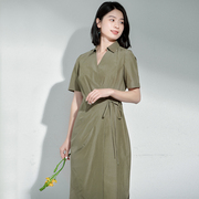G22S-004长风引夏北京瓷片高端复古文艺丝棉衬衫式素色连衣裙