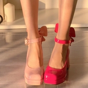 蝴蝶结lolita单鞋女2024春粉色少女玛丽珍鞋小个子芭比高跟鞋
