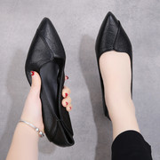 不累脚职业女鞋2024真皮，高跟鞋尖头舒适中(舒适中)跟黑色工作气质单鞋