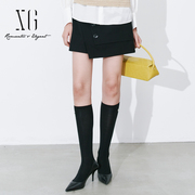 xg雪歌气质韩版不规则，高腰短裙女2023春季黑色包臀西装半身裙