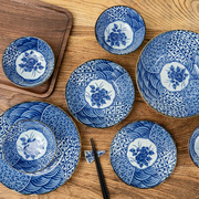 美浓烧 复古青花瓷器餐具创意家用进口日式和风米饭碗陶瓷菜盘子