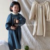 韩系女童复古贴布长袖棉布裙子秋季女宝宝花边领连衣裙洋气