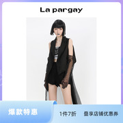 Lapargay纳帕佳2023女装黑色上衣个性时尚休闲无袖可拆卸马甲