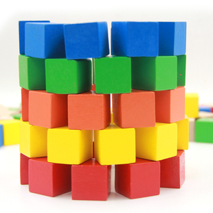 2-3-4厘米原木色100粒大块木制积木块玩具小学生正方体积木拼图