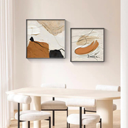 餐厅装饰画轻奢高级感挂画艺术抽象正方形背景墙，三连画侘寂风壁画