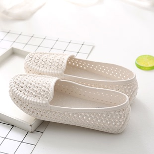 夏季女款洞洞镂空女鞋塑料白色凉鞋，防滑平底护士，鞋孕妇妈妈鞋舒适