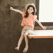 女童夏装2022韩版洋气时髦套装夏季儿童装大童时尚，无袖两件套