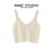 mmc2024夏季针织吊带衫白色，钩花镂空设计甜美修身上衣背心女