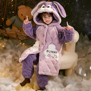 女童睡衣珊瑚绒冬季睡袍三层夹棉8-9岁大童12加厚家居服儿童套装
