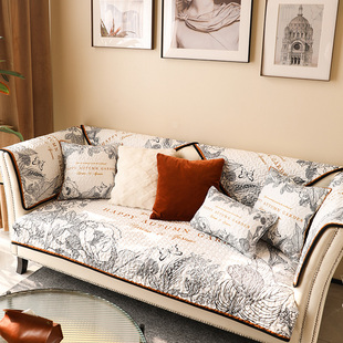 北欧ins时尚客厅沙发坐垫黑白高级复古沙发巾轻奢素描花卉沙发套
