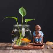 高档创意水养植物绿萝水培花瓶玻璃透明花盆陶瓷器皿插花瓶子桌面