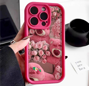 玫瑰草莓熊iphone15适用于苹果14手机壳，15plus新女款iphone13promax保护壳，1211promax高级感xsmax硅胶保护套