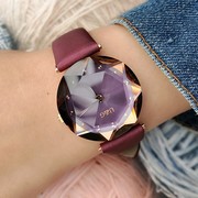  表带士手表紫色女款个性潮流时尚真皮圆形石英皮带国产腕表